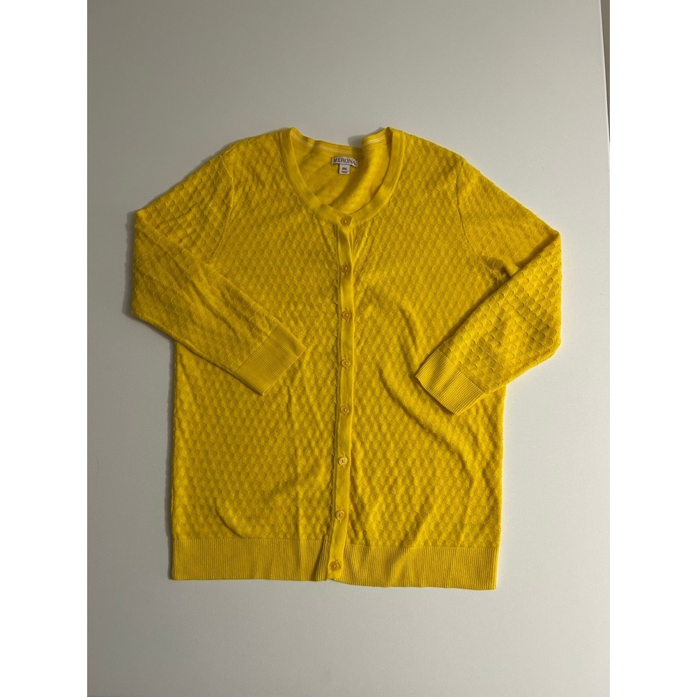 Merona Yellow Textured Knit Cardigan, V-Neck Button Front, Size XXL - Picture 6 of 7
